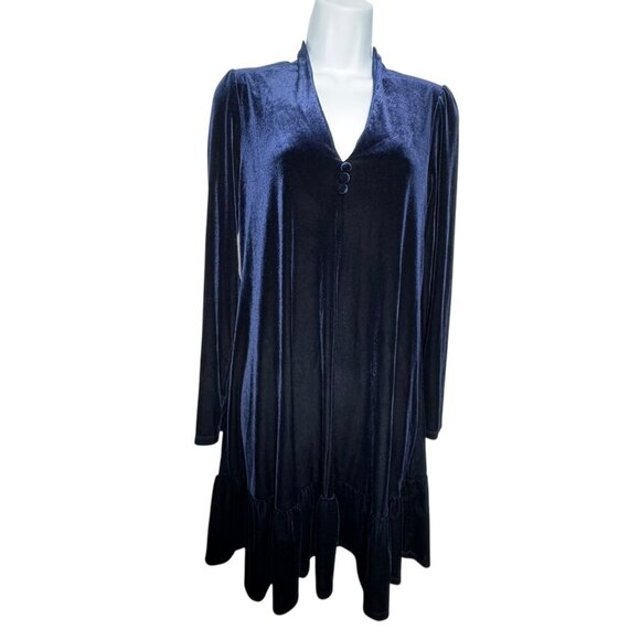 Taylor Navy Blue Trapeze Velvet Long Sleeve Mini Shift Dress size 10 v-neck - Picture 1 of 8